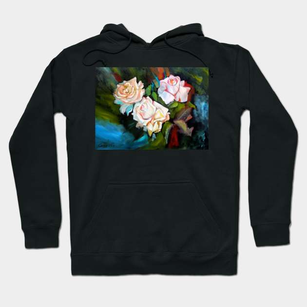 White Glowing Roses Hoodie by jennyleeandjim